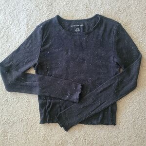 American Eagle long-sleeved crop top, black, size small